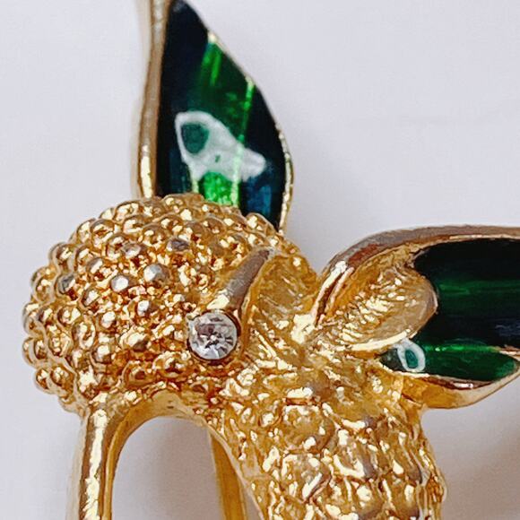 VTG Enamel Hummingbird Brooch Mid Century 60s Rhinestone Figural Gold Tone Pin - Picture 3 of 11